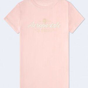 Aeropostale Pink Script Rose Glitter Graphic Tee S NWT